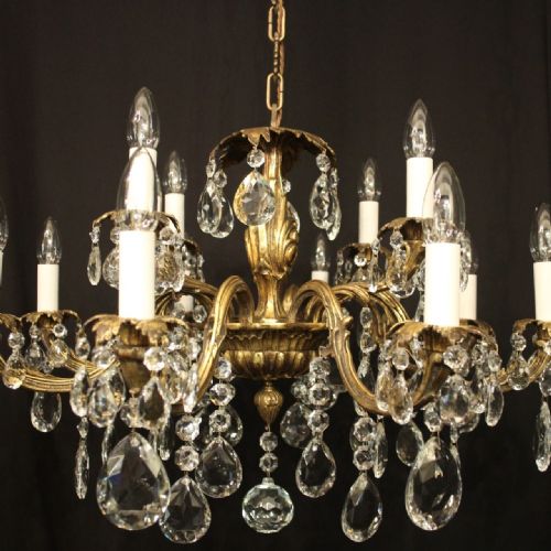 FRENCH GILDED BRONZE CRYSTAL 12 LIGHT ANTIQUE CHANDELIER - ADDITIONAL PHOTO 8