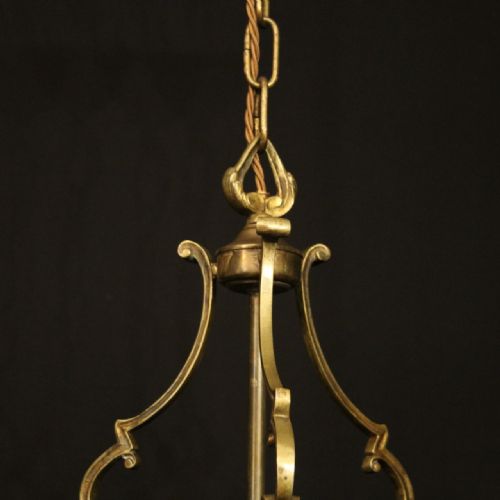 FRENCH GILDED BRASS TWIN LIGHT ANTIQUE LANTERN - ADDITIONAL PHOTO 3