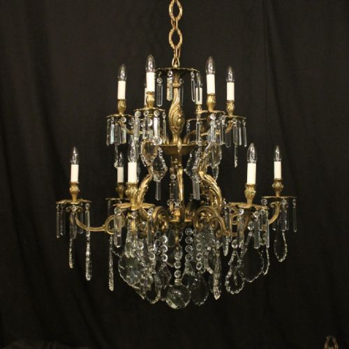 french large gilded bronze crystal 12 light antique chandelier - CATEGORY: ANTIQUE LIGHTING - DATED 1930