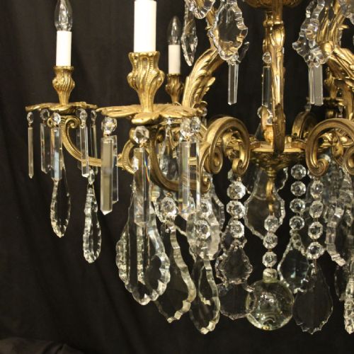 FRENCH LARGE GILDED BRONZE CRYSTAL 12 LIGHT ANTIQUE CHANDELIER - ADDITIONAL PHOTO 1