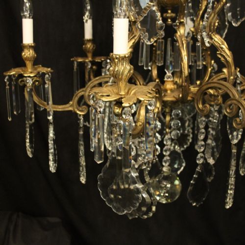 FRENCH LARGE GILDED BRONZE CRYSTAL 12 LIGHT ANTIQUE CHANDELIER - ADDITIONAL PHOTO 2