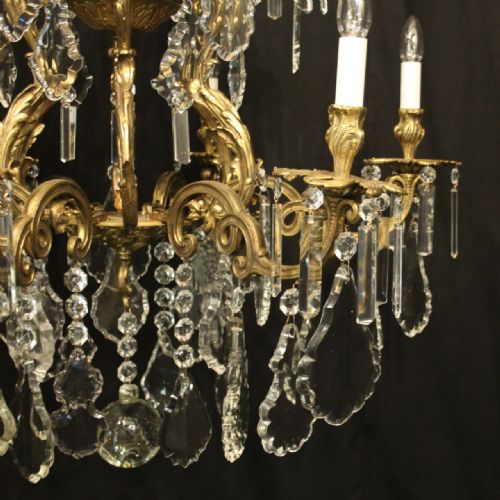 FRENCH LARGE GILDED BRONZE CRYSTAL 12 LIGHT ANTIQUE CHANDELIER - ADDITIONAL PHOTO 3