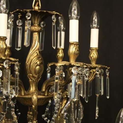 FRENCH LARGE GILDED BRONZE CRYSTAL 12 LIGHT ANTIQUE CHANDELIER - ADDITIONAL PHOTO 4