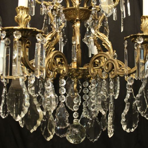 FRENCH LARGE GILDED BRONZE CRYSTAL 12 LIGHT ANTIQUE CHANDELIER - ADDITIONAL PHOTO 5