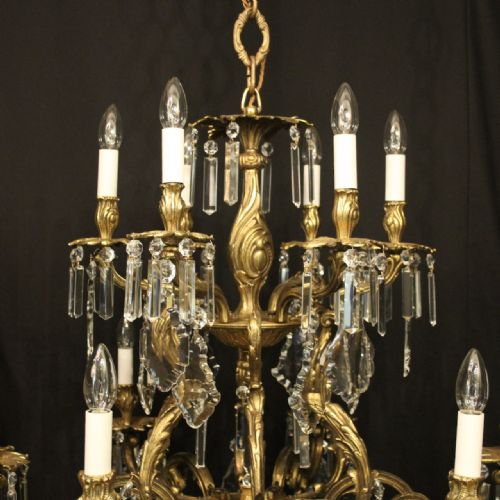 FRENCH LARGE GILDED BRONZE CRYSTAL 12 LIGHT ANTIQUE CHANDELIER - ADDITIONAL PHOTO 7