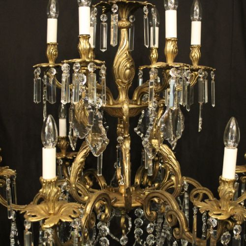 FRENCH LARGE GILDED BRONZE CRYSTAL 12 LIGHT ANTIQUE CHANDELIER - ADDITIONAL PHOTO 8