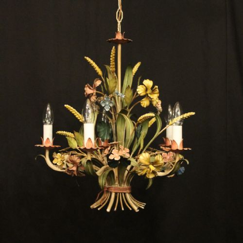French Floral Toleware 5 Light Chandelier