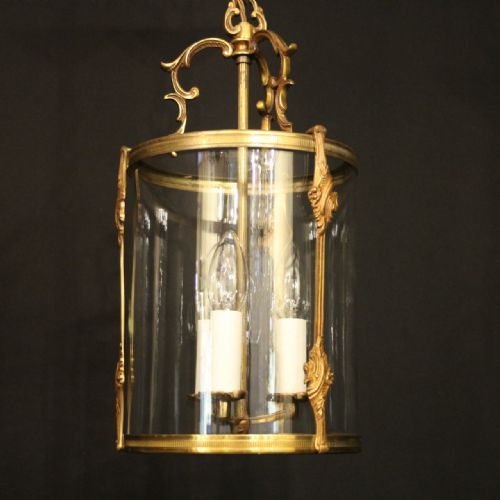 FRENCH GILDED BRASS TRIPLE LIGHT ANTIQUE LANTERN - ADDITIONAL PHOTO 1