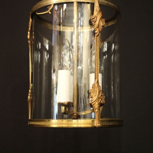 FRENCH GILDED BRASS TRIPLE LIGHT ANTIQUE LANTERN - ADDITIONAL PHOTO 3