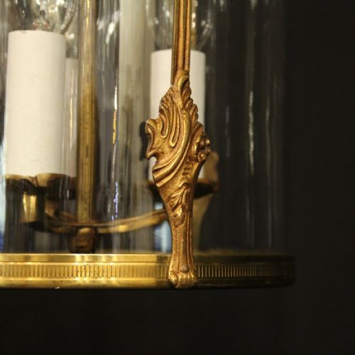 FRENCH GILDED BRASS TRIPLE LIGHT ANTIQUE LANTERN - ADDITIONAL PHOTO 4