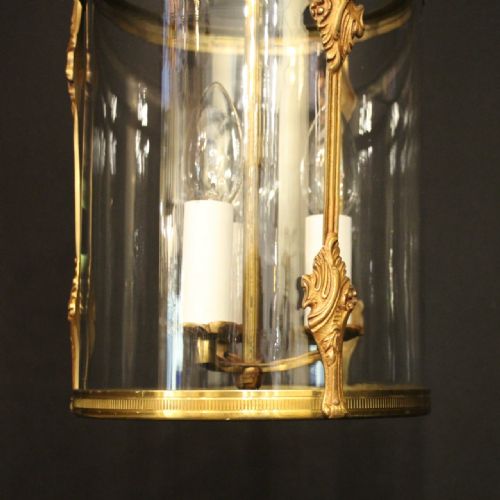 FRENCH GILDED BRASS TRIPLE LIGHT ANTIQUE LANTERN - ADDITIONAL PHOTO 5