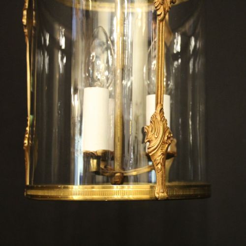 FRENCH GILDED BRASS TRIPLE LIGHT ANTIQUE LANTERN - ADDITIONAL PHOTO 6