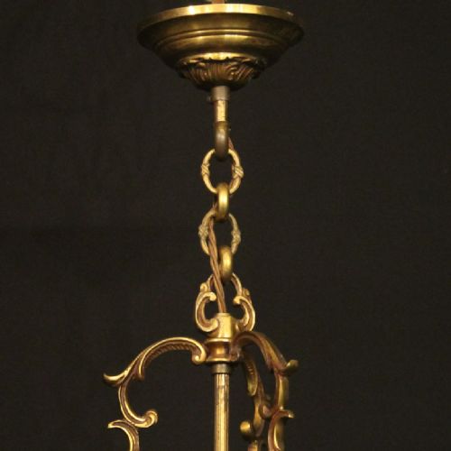 FRENCH GILDED BRASS TRIPLE LIGHT ANTIQUE LANTERN - ADDITIONAL PHOTO 9