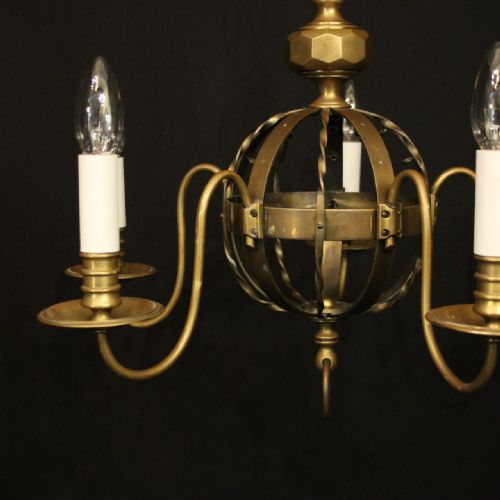 ENGLISH GILDED BRASS 5 LIGHT ANTIQUE CHANDELIER - ADDITIONAL PHOTO 1