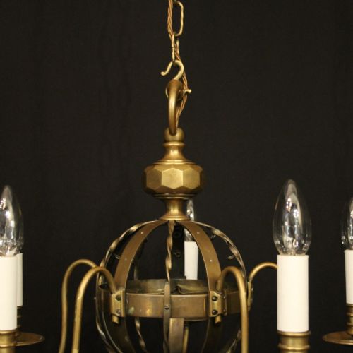 ENGLISH GILDED BRASS 5 LIGHT ANTIQUE CHANDELIER - ADDITIONAL PHOTO 2