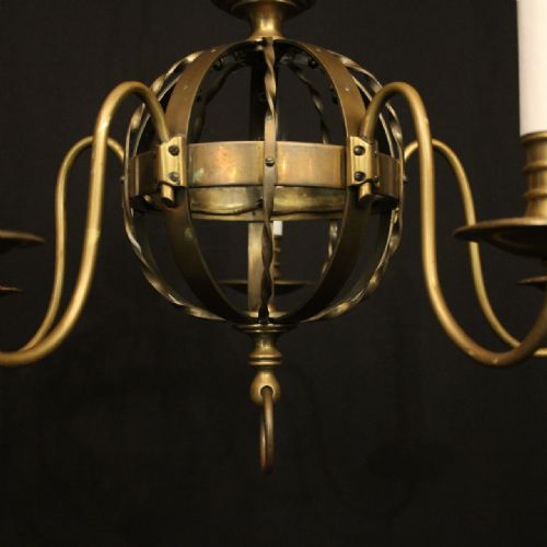 ENGLISH GILDED BRASS 5 LIGHT ANTIQUE CHANDELIER - ADDITIONAL PHOTO 3