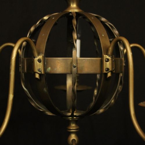ENGLISH GILDED BRASS 5 LIGHT ANTIQUE CHANDELIER - ADDITIONAL PHOTO 5