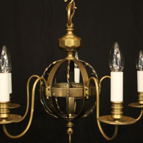 ENGLISH GILDED BRASS 5 LIGHT ANTIQUE CHANDELIER - ADDITIONAL PHOTO 6