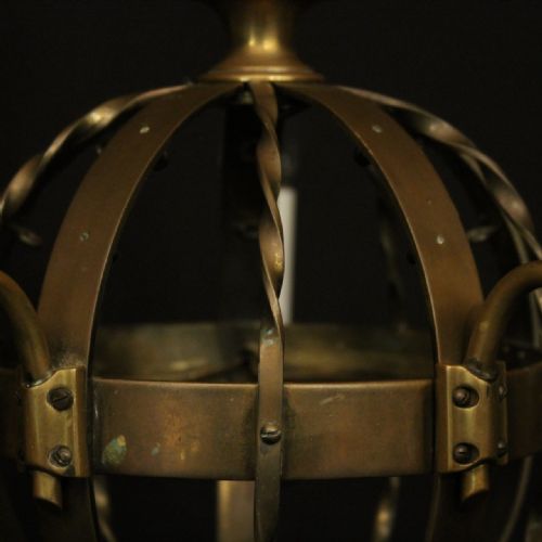 ENGLISH GILDED BRASS 5 LIGHT ANTIQUE CHANDELIER - ADDITIONAL PHOTO 7