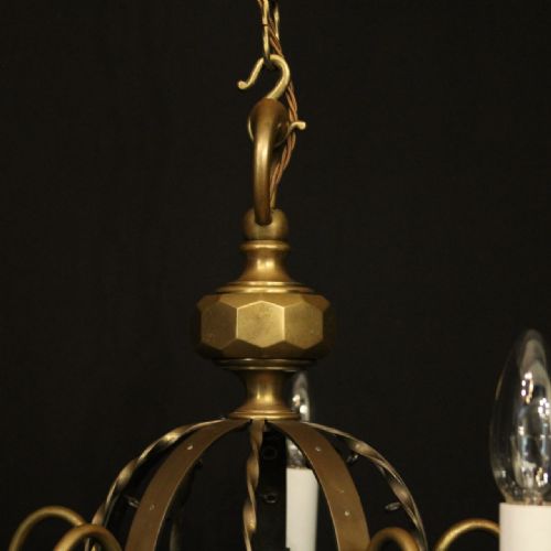 ENGLISH GILDED BRASS 5 LIGHT ANTIQUE CHANDELIER - ADDITIONAL PHOTO 8