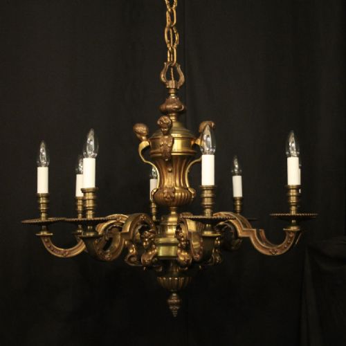 FRENCH PAIR OF GILDED BRONZE 8 LIGHT ANTIQUE CHANDELIERS - ADDITIONAL PHOTO 1