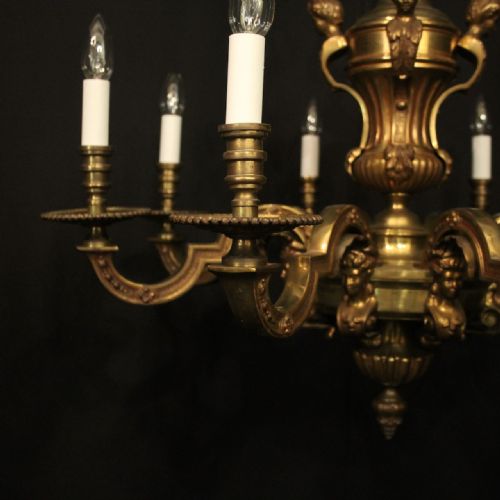 FRENCH PAIR OF GILDED BRONZE 8 LIGHT ANTIQUE CHANDELIERS - ADDITIONAL PHOTO 2