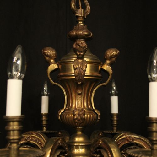 FRENCH PAIR OF GILDED BRONZE 8 LIGHT ANTIQUE CHANDELIERS - ADDITIONAL PHOTO 3