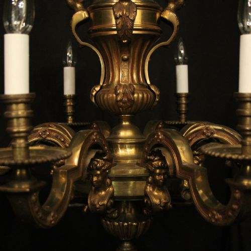 FRENCH PAIR OF GILDED BRONZE 8 LIGHT ANTIQUE CHANDELIERS - ADDITIONAL PHOTO 5