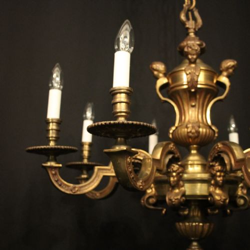 FRENCH PAIR OF GILDED BRONZE 8 LIGHT ANTIQUE CHANDELIERS - ADDITIONAL PHOTO 6
