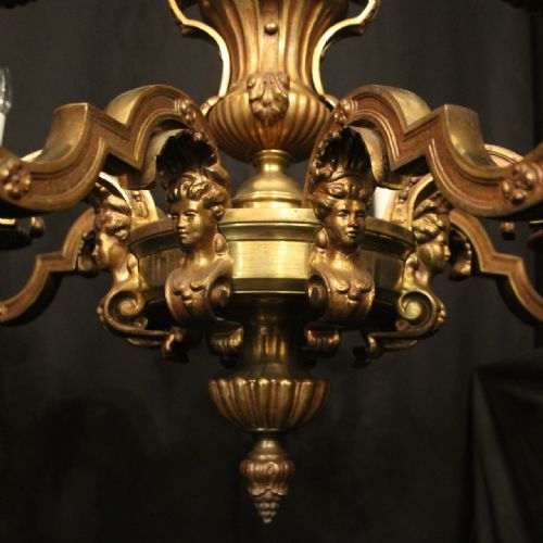 FRENCH PAIR OF GILDED BRONZE 8 LIGHT ANTIQUE CHANDELIERS - ADDITIONAL PHOTO 7