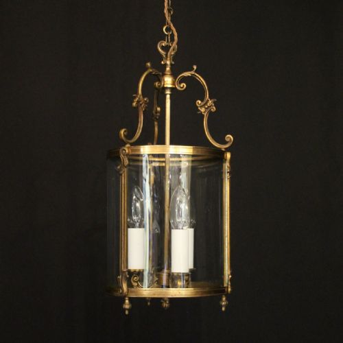 french gilded brass triple light antique lantern - CATEGORY: ANTIQUE LIGHTING - DATED 1920