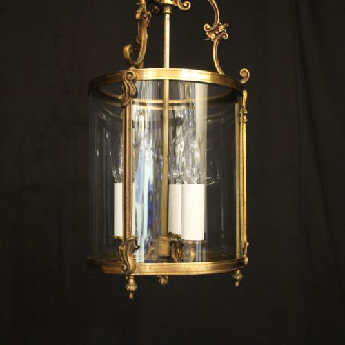 FRENCH GILDED BRASS TRIPLE LIGHT ANTIQUE LANTERN - ADDITIONAL PHOTO 1
