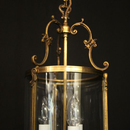 FRENCH GILDED BRASS TRIPLE LIGHT ANTIQUE LANTERN - ADDITIONAL PHOTO 2