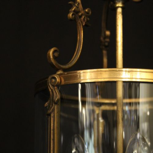 FRENCH GILDED BRASS TRIPLE LIGHT ANTIQUE LANTERN - ADDITIONAL PHOTO 3