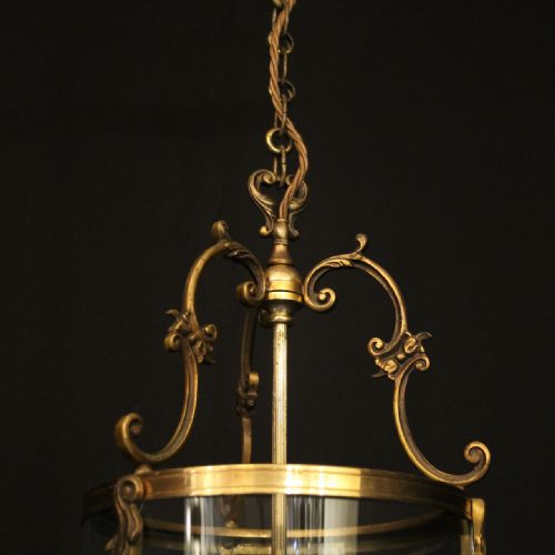 FRENCH GILDED BRASS TRIPLE LIGHT ANTIQUE LANTERN - ADDITIONAL PHOTO 4