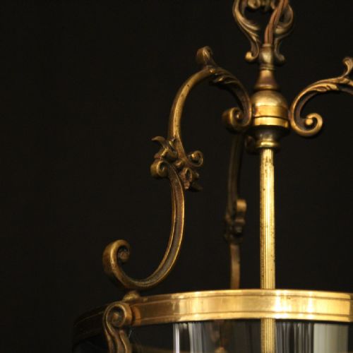 FRENCH GILDED BRASS TRIPLE LIGHT ANTIQUE LANTERN - ADDITIONAL PHOTO 5