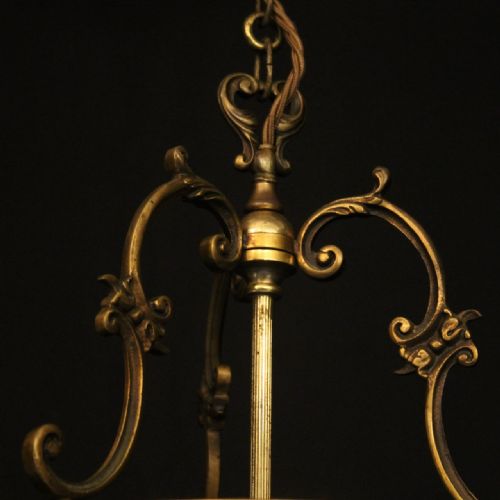 FRENCH GILDED BRASS TRIPLE LIGHT ANTIQUE LANTERN - ADDITIONAL PHOTO 6