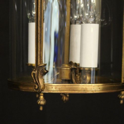 FRENCH GILDED BRASS TRIPLE LIGHT ANTIQUE LANTERN - ADDITIONAL PHOTO 7