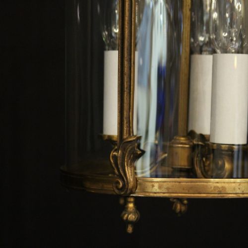 FRENCH GILDED BRASS TRIPLE LIGHT ANTIQUE LANTERN - ADDITIONAL PHOTO 8