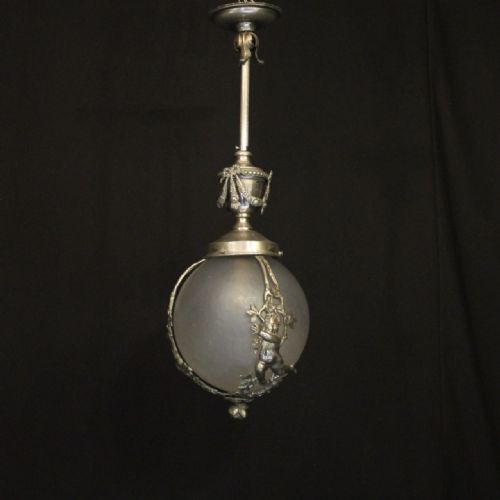 french silver gilded cherub light fitting - CATEGORY: ANTIQUE LIGHTING - DATED 1920