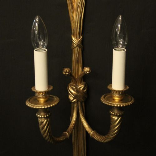 FRENCH PAIR OF GILDED BRONZE TWIN ARM ROPE ANTIQUE WALL LIGHTS - ADDITIONAL PHOTO 1