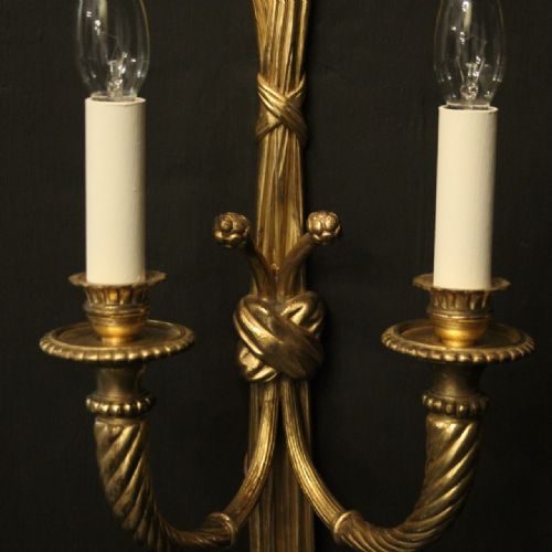 FRENCH PAIR OF GILDED BRONZE TWIN ARM ROPE ANTIQUE WALL LIGHTS - ADDITIONAL PHOTO 4