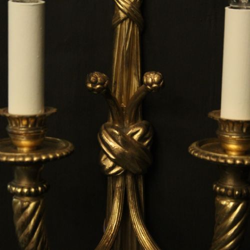 FRENCH PAIR OF GILDED BRONZE TWIN ARM ROPE ANTIQUE WALL LIGHTS - ADDITIONAL PHOTO 5