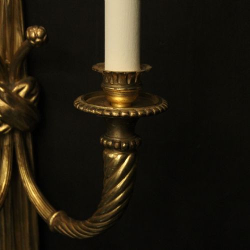 FRENCH PAIR OF GILDED BRONZE TWIN ARM ROPE ANTIQUE WALL LIGHTS - ADDITIONAL PHOTO 6