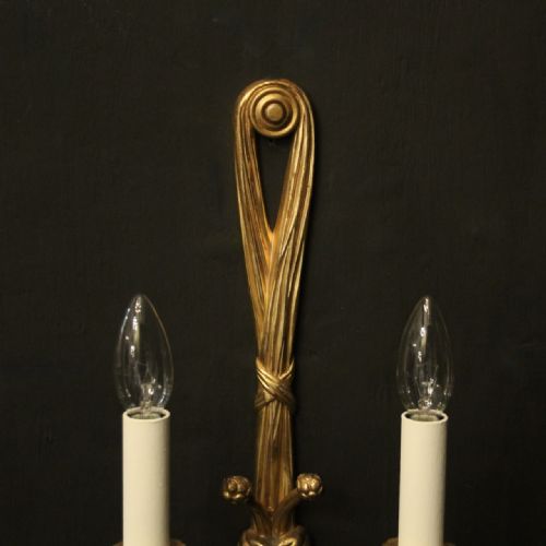 FRENCH PAIR OF GILDED BRONZE TWIN ARM ROPE ANTIQUE WALL LIGHTS - ADDITIONAL PHOTO 7
