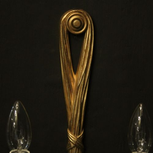FRENCH PAIR OF GILDED BRONZE TWIN ARM ROPE ANTIQUE WALL LIGHTS - ADDITIONAL PHOTO 8