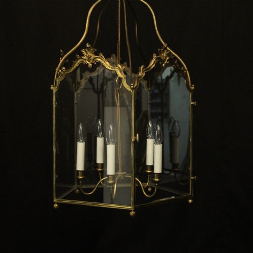 ENGLISH 19TH CENTURY GILDED BRONZE FIVE LIGHT ANTIQUE LANTERN - ADDITIONAL PHOTO 1