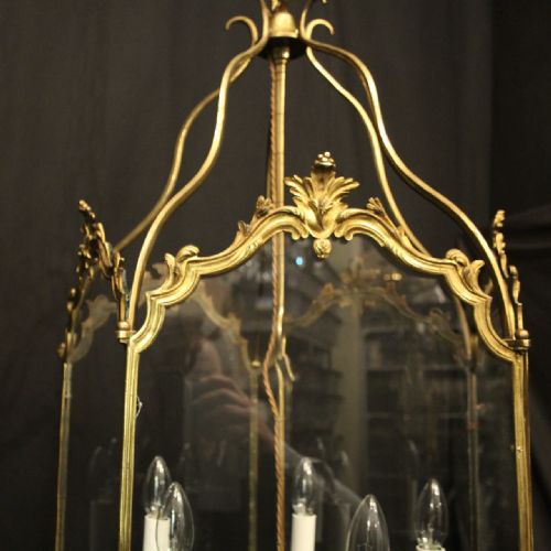 ENGLISH 19TH CENTURY GILDED BRONZE FIVE LIGHT ANTIQUE LANTERN - ADDITIONAL PHOTO 3