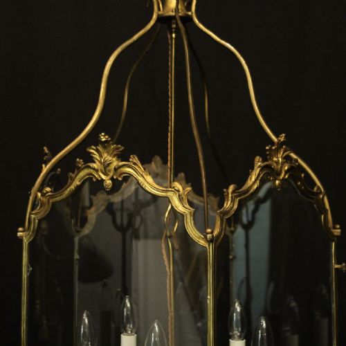 ENGLISH 19TH CENTURY GILDED BRONZE FIVE LIGHT ANTIQUE LANTERN - ADDITIONAL PHOTO 4