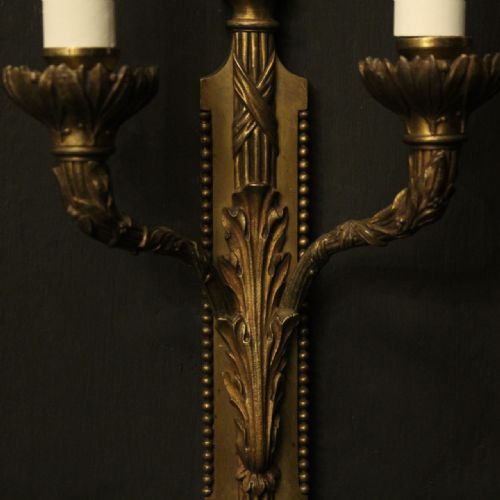 FRENCH PAIR OF GILDED BRONZE ANTIQUE WALL LIGHTS - ADDITIONAL PHOTO 5